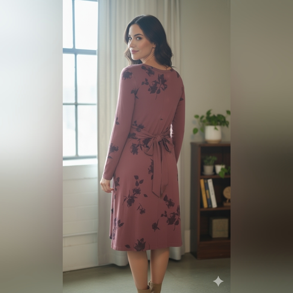 Breastfeeding Floral Mauve Long Sleeve Dress Rosewood Latched Mama Sweater Dress